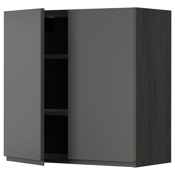 METOD - METOD Wall cabinet with shelves/2 doors, black/Voxtorp dark grey, 80x80 cm