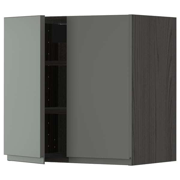 METOD wall cabinet with shelves/2 doors, black/Voxtorp dark grey, 60x60 cm