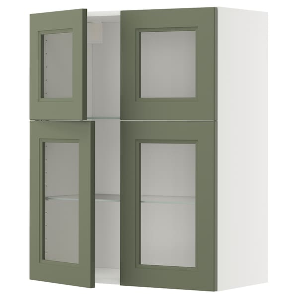 Ikea METOD - Wall unit with shelves/4 glass doors, white/Axstad gray-green,80x100 cm