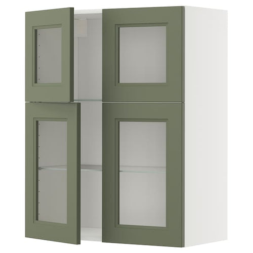 METOD wall cabinet w shelves/4 glass drs, white/Axstad grey-green, 80x100 cm