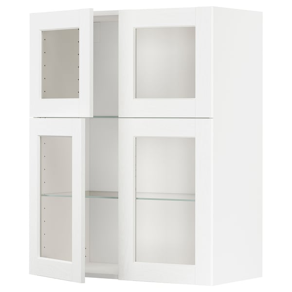 METOD wall cabinet w shelves/4 glass drs, white Enköping/white wood effect, 80x100 cm