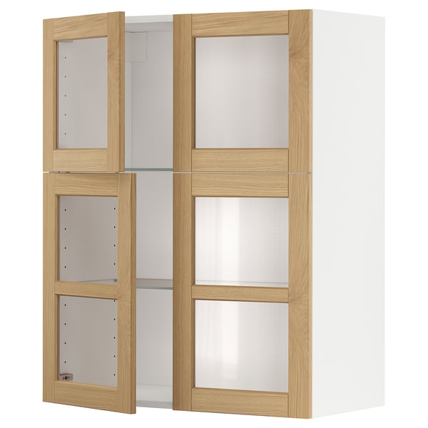 METOD - METOD Wall cabinet w shelves/4 glass drs, white/Forsbacka oak, 80x100 cm