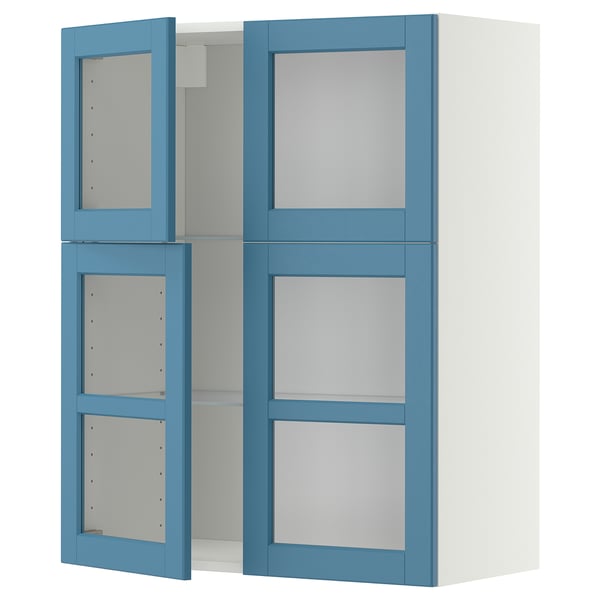 METOD wall unit with shelves/4 glass doors, white/Lerhyttan blue, 80x100 cm