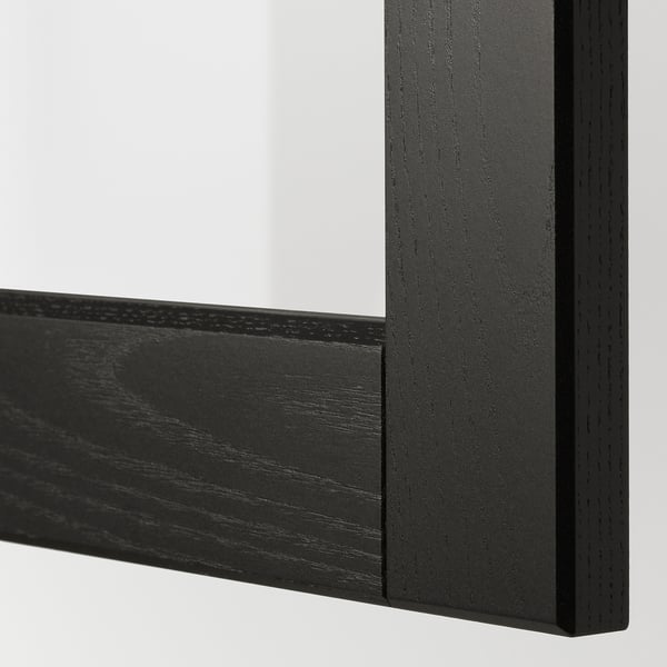 METOD wall cabinet w shelves/4 glass drs, white/Lerhyttan black stained, 80x100 cm