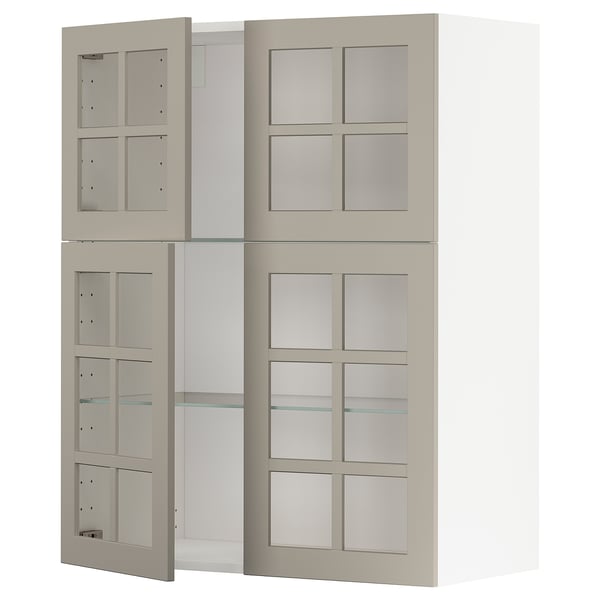 METOD wall cabinet w shelves/4 glass drs, white/Stensund beige, 80x100 cm
