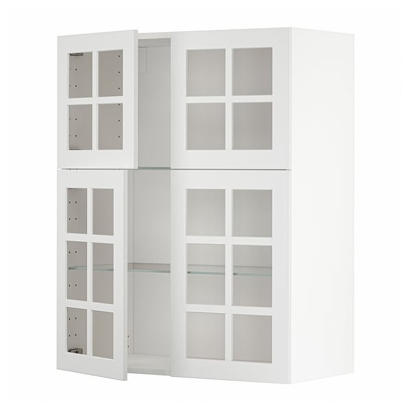 METOD wall cabinet w shelves/4 glass drs, white/Stensund white, 80x100 cm