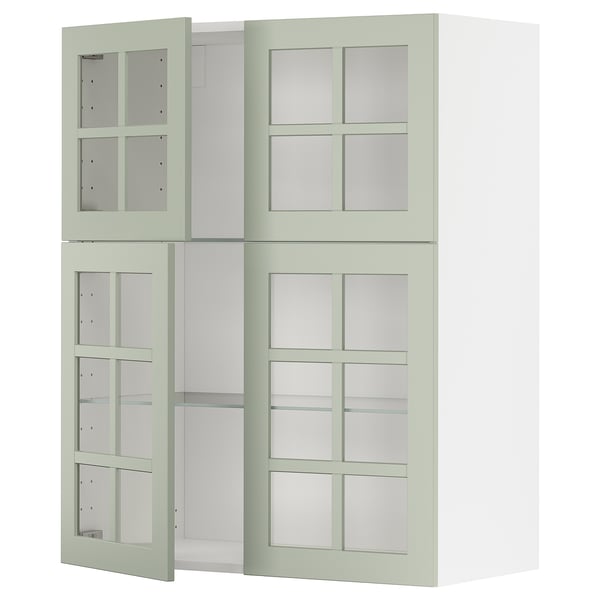 METOD wall cabinet w shelves/4 glass drs, white/Stensund light green, 80x100 cm