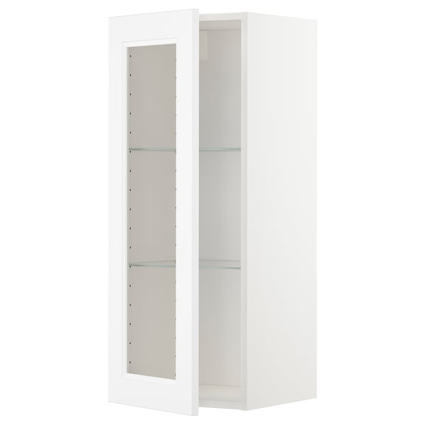 METOD wall cabinet w shelves/glass door, white/Axstad matt white, 40x100 cm