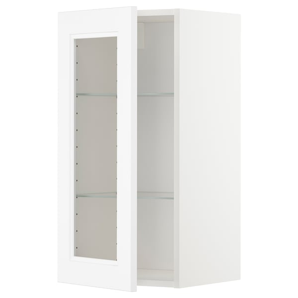 METOD wall cabinet w shelves/glass door, white/Axstad matt white, 40x80 cm