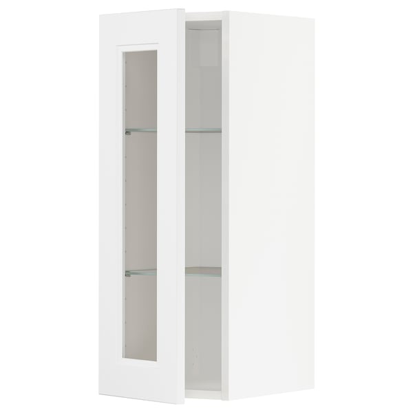 METOD wall cabinet w shelves/glass door, white/Axstad matt white, 30x80 cm