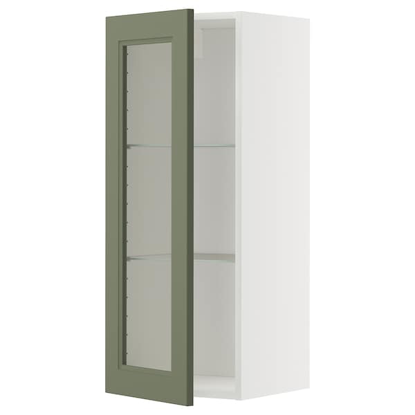 Ikea METOD - Wall unit with shelves/glass door, white/Axstad gray-green,40x100 cm