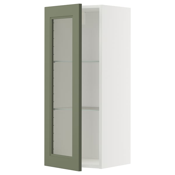 METOD - METOD Wall cabinet w shelves/glass door, white/Axstad grey-green, 40x100 cm