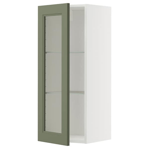 METOD wall cabinet w shelves/glass door, white/Axstad grey-green, 40x100 cm