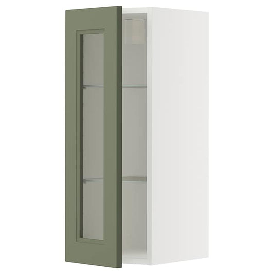 Ikea METOD - Wall unit with glass shelves/door, white/Axstad gray-green,30x80 cm