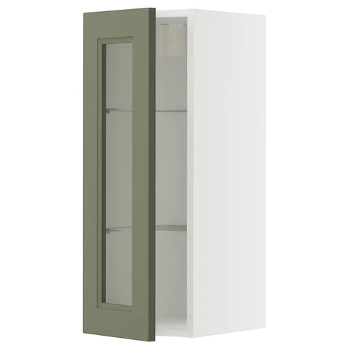 METOD wall cabinet w shelves/glass door, white/Axstad grey-green, 30x80 cm