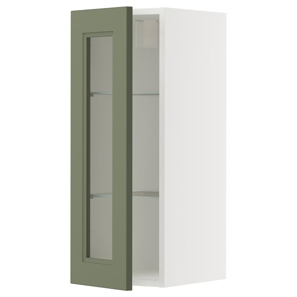 METOD - METOD Wall cabinet w shelves/glass door, white/Axstad grey-green, 30x80 cm