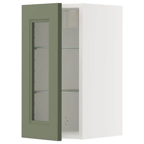 METOD wall cabinet w shelves/glass door, white/Axstad grey-green, 30x60 cm