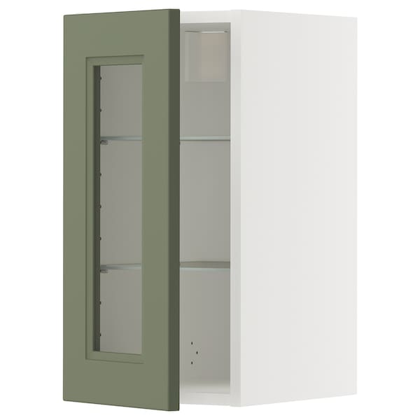 METOD - Wall cabinet w shelves/glass door, white/Axstad grey-green, 30x60 cm