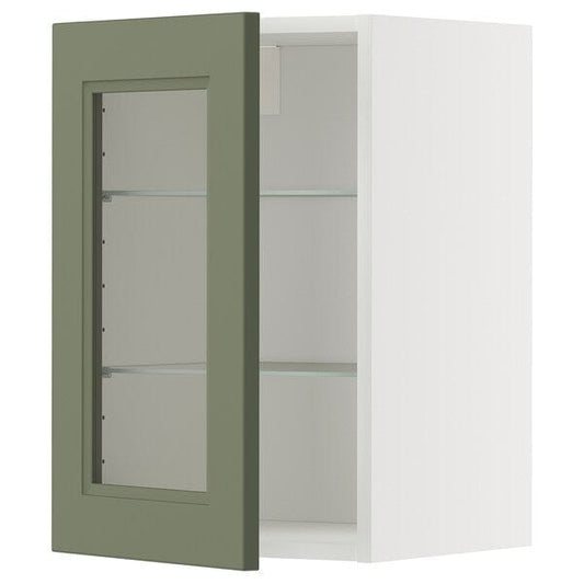 Ikea METOD - Wall unit with glass shelves/door, white/Axstad gray-green,40x60 cm