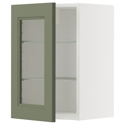 METOD wall cabinet w shelves/glass door, white/Axstad grey-green, 40x60 cm