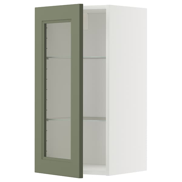 Ikea METOD - Wall unit with glass shelves/door, white/Axstad gray-green,40x80 cm