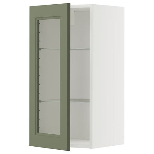 METOD wall cabinet w shelves/glass door, white/Axstad grey-green, 40x80 cm