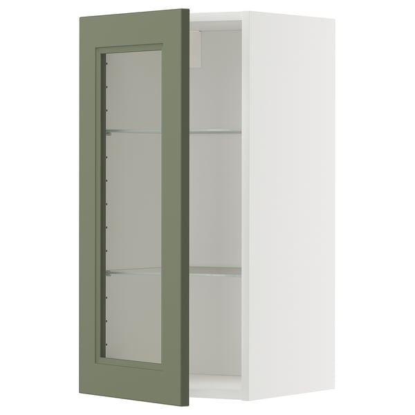 METOD - METOD Wall cabinet w shelves/glass door, white/Axstad grey-green, 40x80 cm