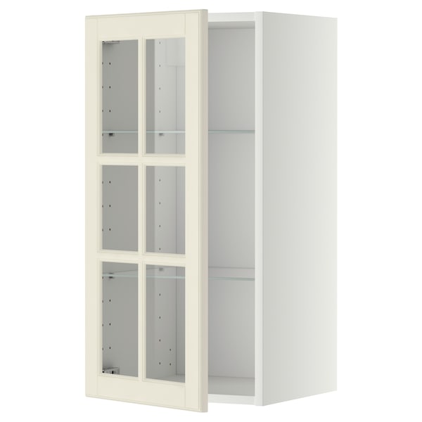 METOD - Wall cabinet w shelves/glass door, white/Bodbyn off-white, 40x80 cm