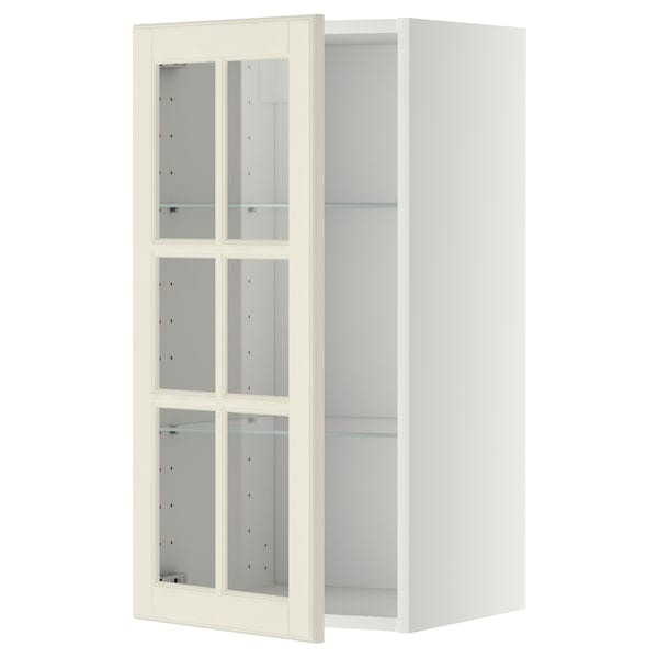 Ikea METOD - Wall cabinet w shelves/glass door, white/Bodbyn off-white, 40x80 cm
