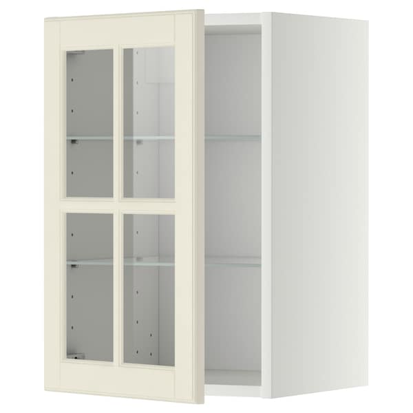 METOD - Wall cabinet w shelves/glass door, white/Bodbyn off-white, 40x60 cm