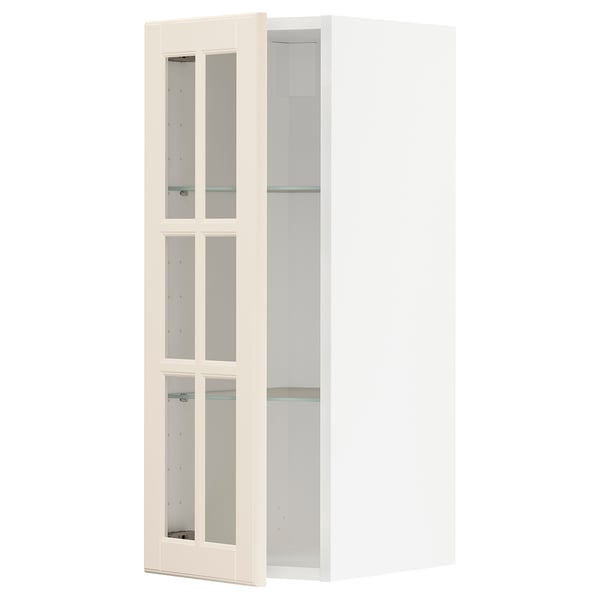 METOD - METOD Wall cabinet w shelves/glass door, white/Bodbyn off-white, 30x80 cm