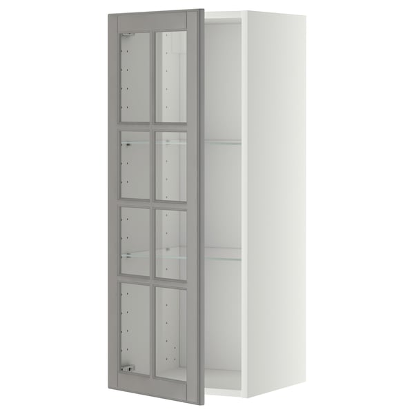 METOD - METOD Wall cabinet w shelves/glass door, white/Bodbyn grey, 40x100 cm
