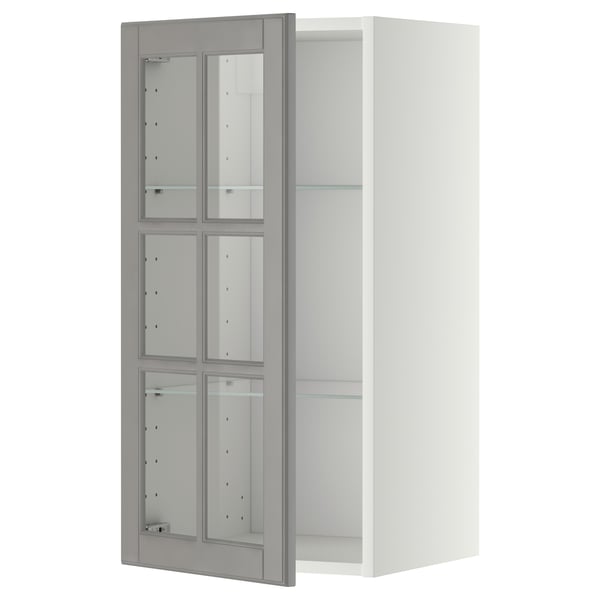 METOD - METOD Wall cabinet w shelves/glass door, white/Bodbyn grey, 40x80 cm
