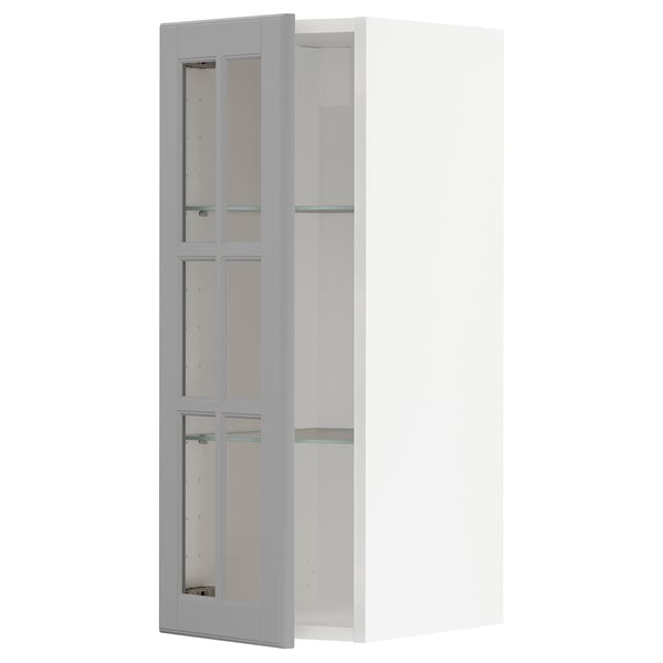 METOD - METOD Wall cabinet w shelves/glass door, white/Bodbyn grey, 30x80 cm