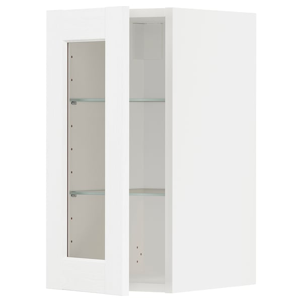 METOD wall cabinet w shelves/glass door, white Enköping/white wood effect, 30x60 cm