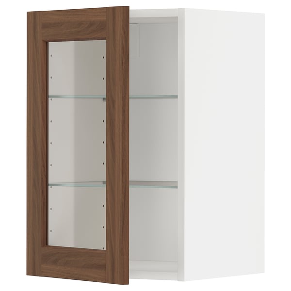 METOD - METOD Wall cabinet w shelves/glass door, white Enköping/brown walnut effect, 40x60 cm