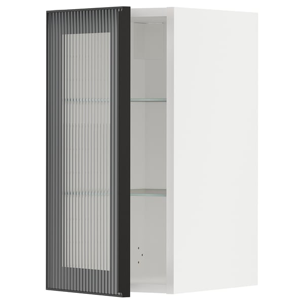 METOD wall cabinet w shelves/glass door, white/Hejsta anthracite reeded glass, 30x60 cm