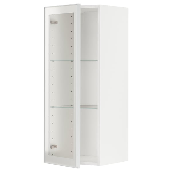 METOD wall cabinet w shelves/glass door, white/Hejsta white clear glass, 40x100 cm