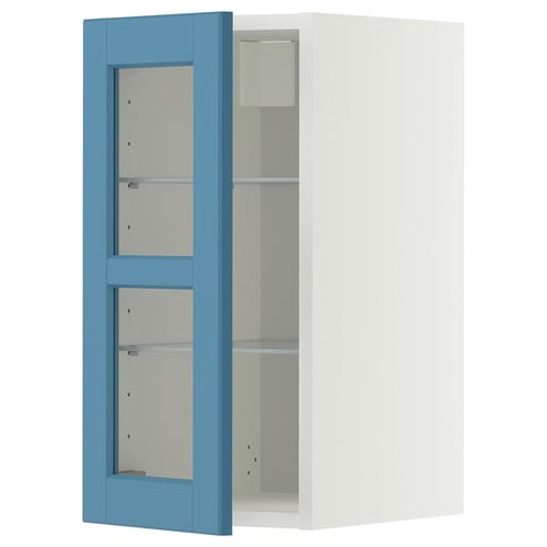 METOD wall cabinet w shelves/glass door, white/Lerhyttan blue, 30x60 cm