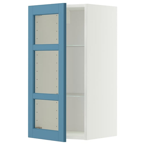 METOD wall cabinet w shelves/glass door, white/Lerhyttan blue, 40x80 cm