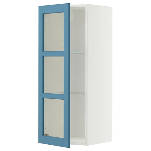METOD wall cabinet w shelves/glass door, white/Lerhyttan blue, 40x100 cm