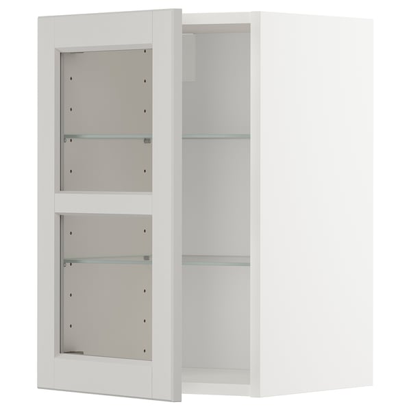 METOD - METOD Wall cabinet w shelves/glass door, white/Lerhyttan light grey, 40x60 cm