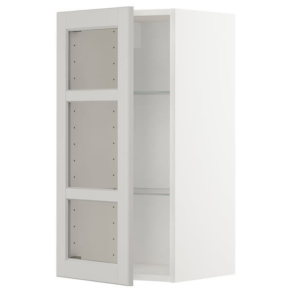 METOD - METOD Wall cabinet w shelves/glass door, white/Lerhyttan light grey, 40x80 cm