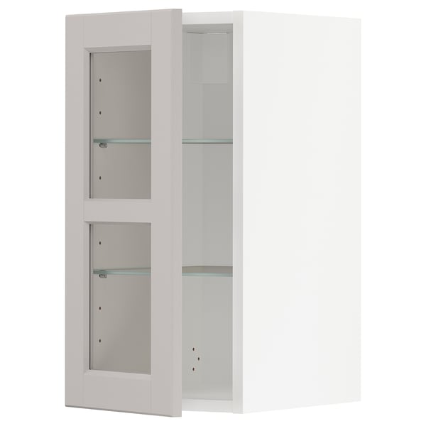 METOD wall cabinet w shelves/glass door, white/Lerhyttan light grey, 30x60 cm