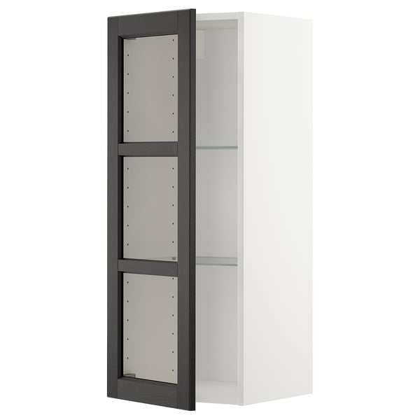 METOD wall cabinet w shelves/glass door, white/Lerhyttan black stained, 40x100 cm