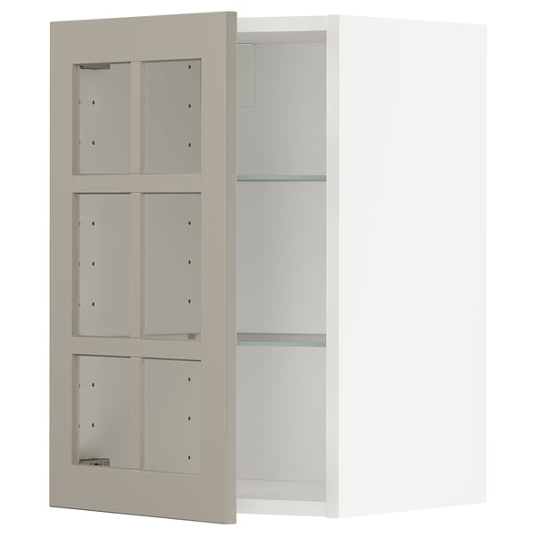 METOD - METOD Wall cabinet w shelves/glass door, white/Stensund beige, 40x60 cm