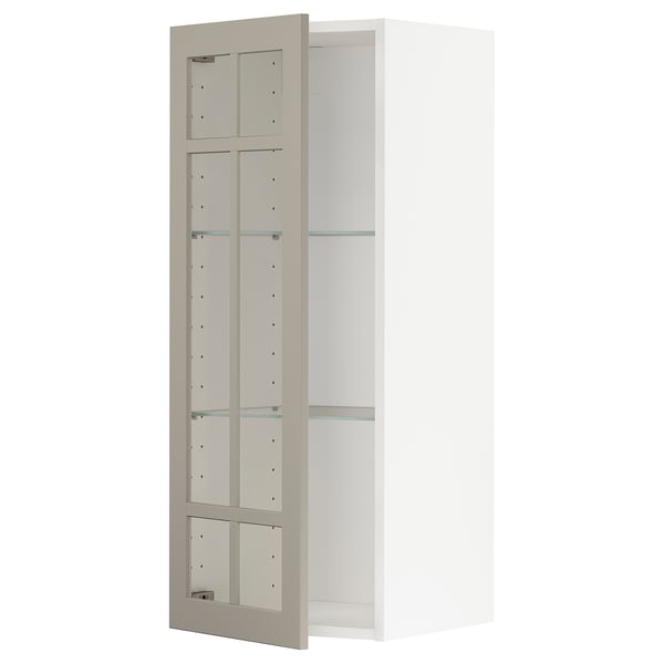 METOD - METOD Wall cabinet w shelves/glass door, white/Stensund beige, 40x100 cm