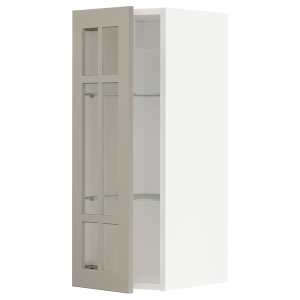 METOD - METOD Wall cabinet w shelves/glass door, white/Stensund beige, 30x80 cm