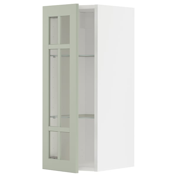 METOD wall cabinet w shelves/glass door, white/Stensund light green, 30x80 cm
