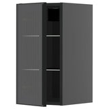 METOD wall cabinet w shelves/glass door, black-grey/Hejsta anthracite reeded glass, 30x60 cm